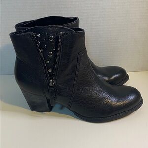 Nine West Women's Celinna Black Leather Studded Double Zip Western Ankle Boots